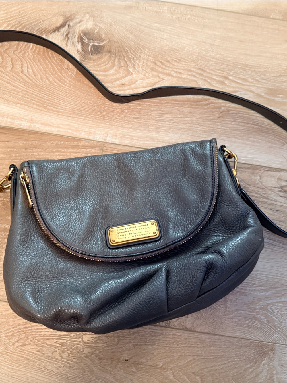 Marc by Marc Jacobs Dark Grey Pebbled Leather Crossbody with Gold Hardware